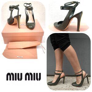 Miu Miu Bicolo ankle strap gray leather heel 37,5